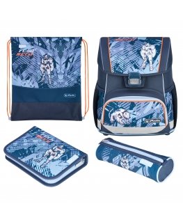 Herlitz Loop Plus TechMech koululaukkusetti Poika Polyesteri Sininen, Oranssi