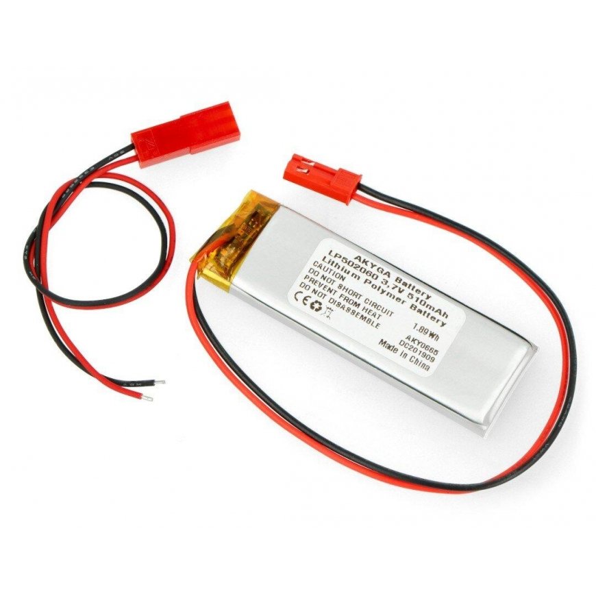 Akyga 510mAh 1S 3.7V Li-Pol akumuliatorius - JST-BEC jungtis + lizdas - 60x20x5mm – 2