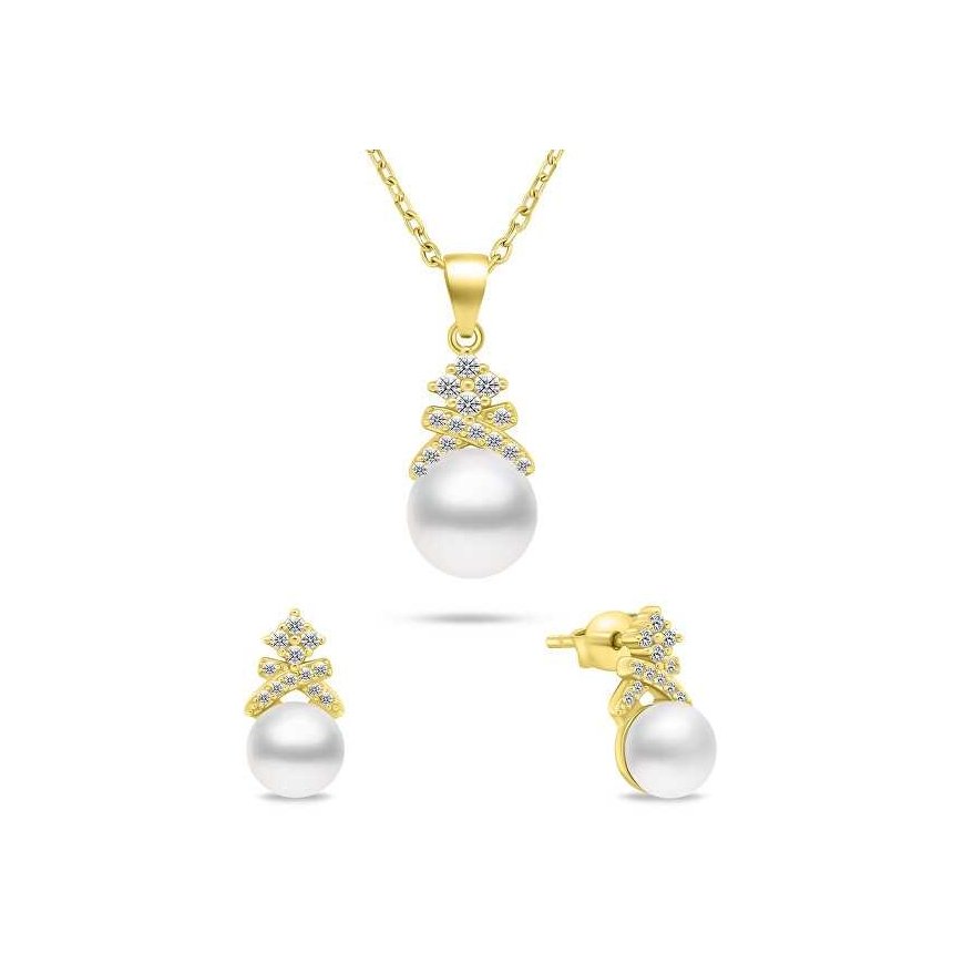 Brilio Silver Brilio silver charming gold-plated pearl jewelry set SET238Y (earrings, necklace)