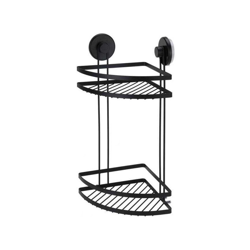 Bathroom Solutions Bathroom shower shelf, two-tier, with suction cups, black, 25 x 18 x 37 cm