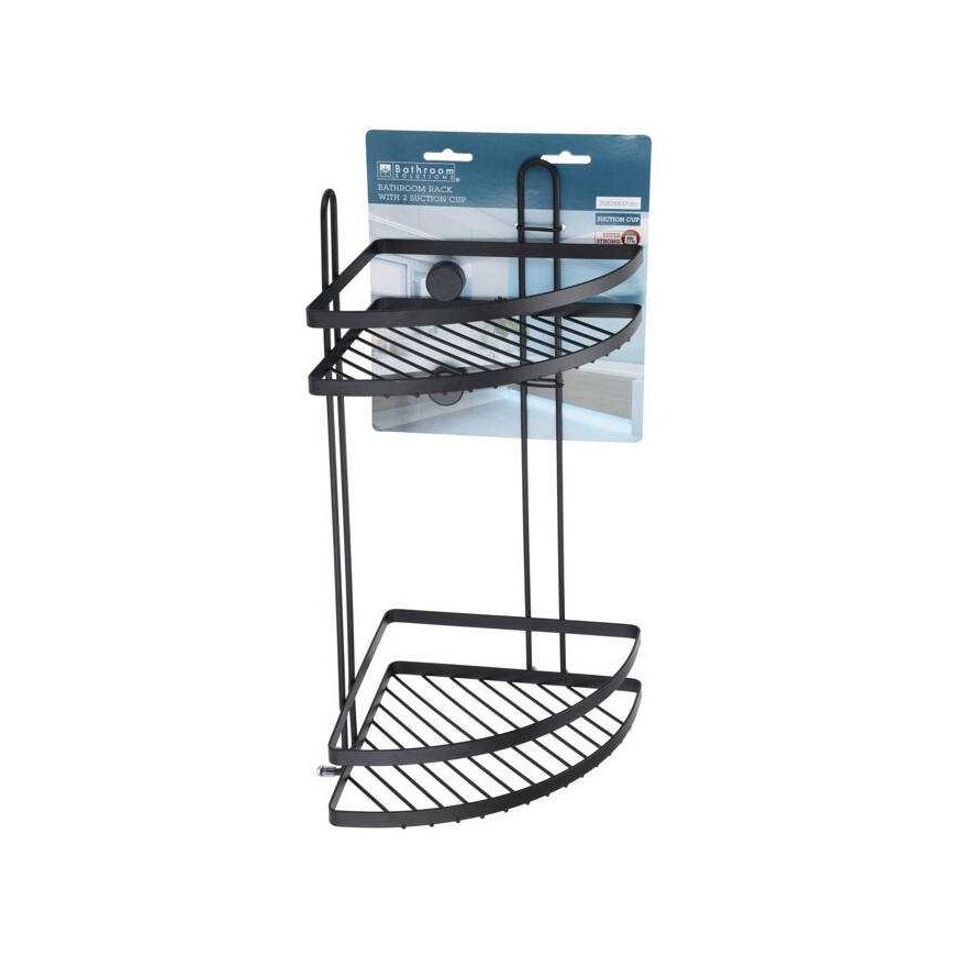 Bathroom Solutions Bathroom shower shelf, two-tier, with suction cups, black, 25 x 18 x 37 cm – 2
