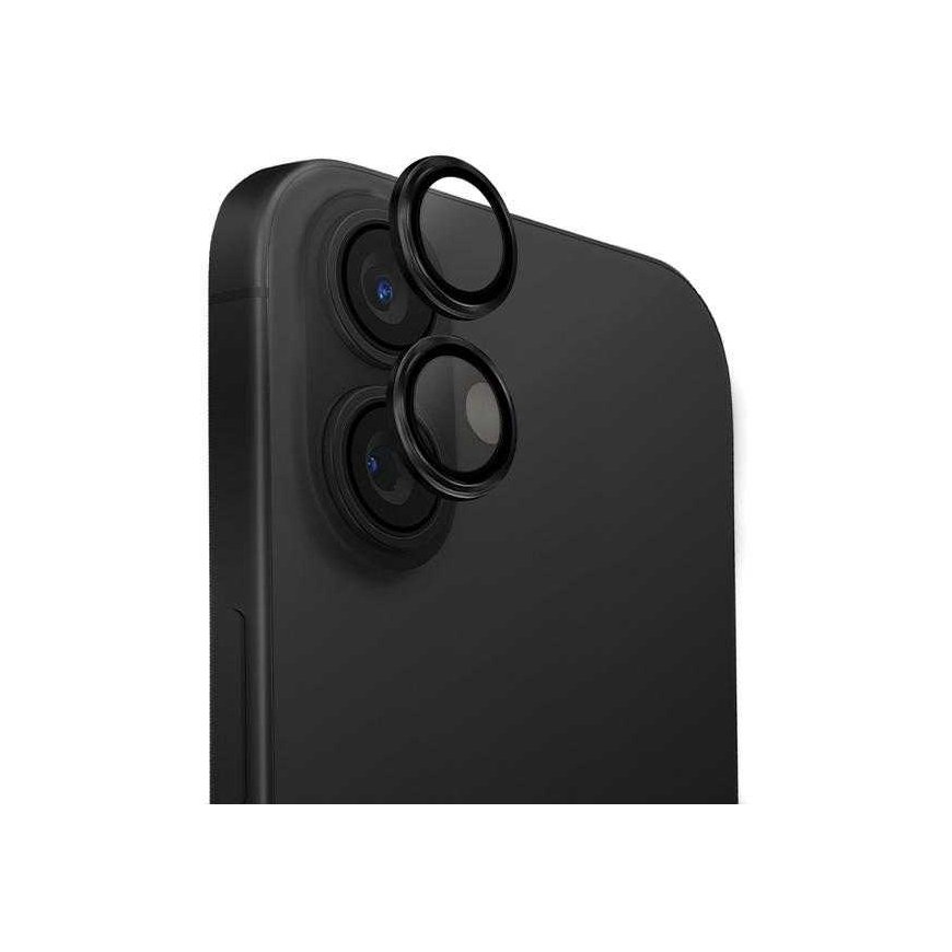 Uniq Optix aliuminio fotoaparato objektyvo apsauga iPhone 16 / 16 Plus su aplikatoriumi - juodas