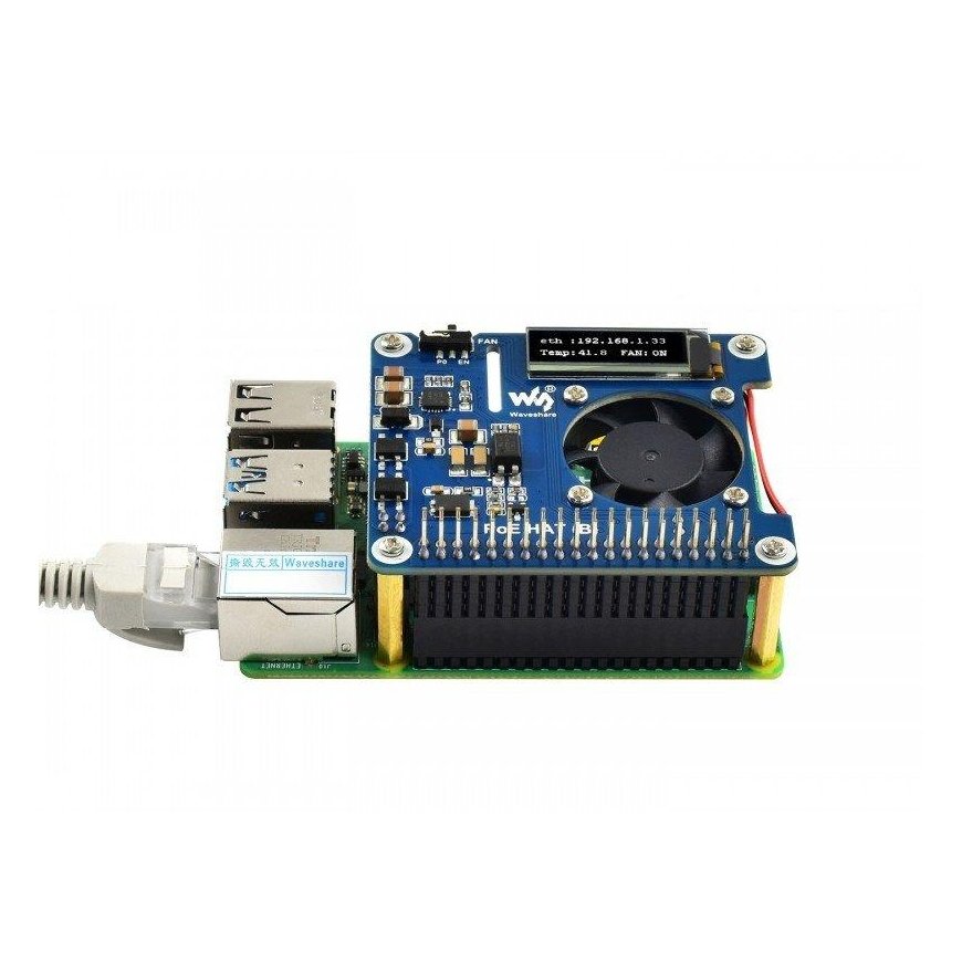 Power over Ethernet HAT (B), 802.3af PoE and network adapter for Raspberry Pi 3B+/4B, Waveshare 18014 – 2