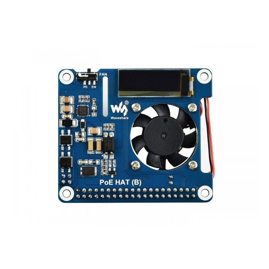 Power over Ethernet HAT (B), 802.3af PoE and network adapter for Raspberry Pi 3B+/4B, Waveshare 18014 – 3