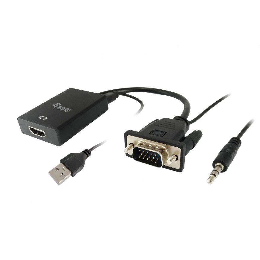 Equip 119038 vaizdo kabelio adapteris 0,2 m VGA (D-Sub) + 3.5mm DVI-D + USB Juoda