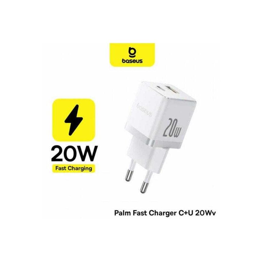 Baseus Wall Charger Palm 20W USB + USB-C QC3.0 PD3.0 with USB-C cable 1m, white