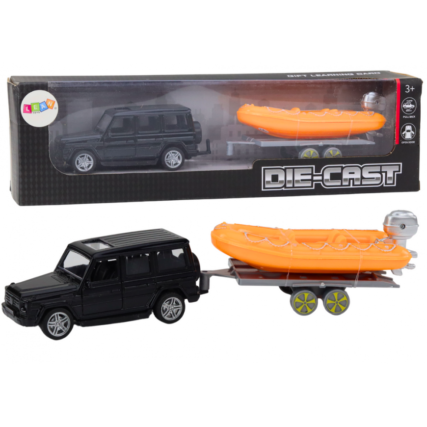 Lean Toys Black SUV with Trailer and Orange Boat for Kids