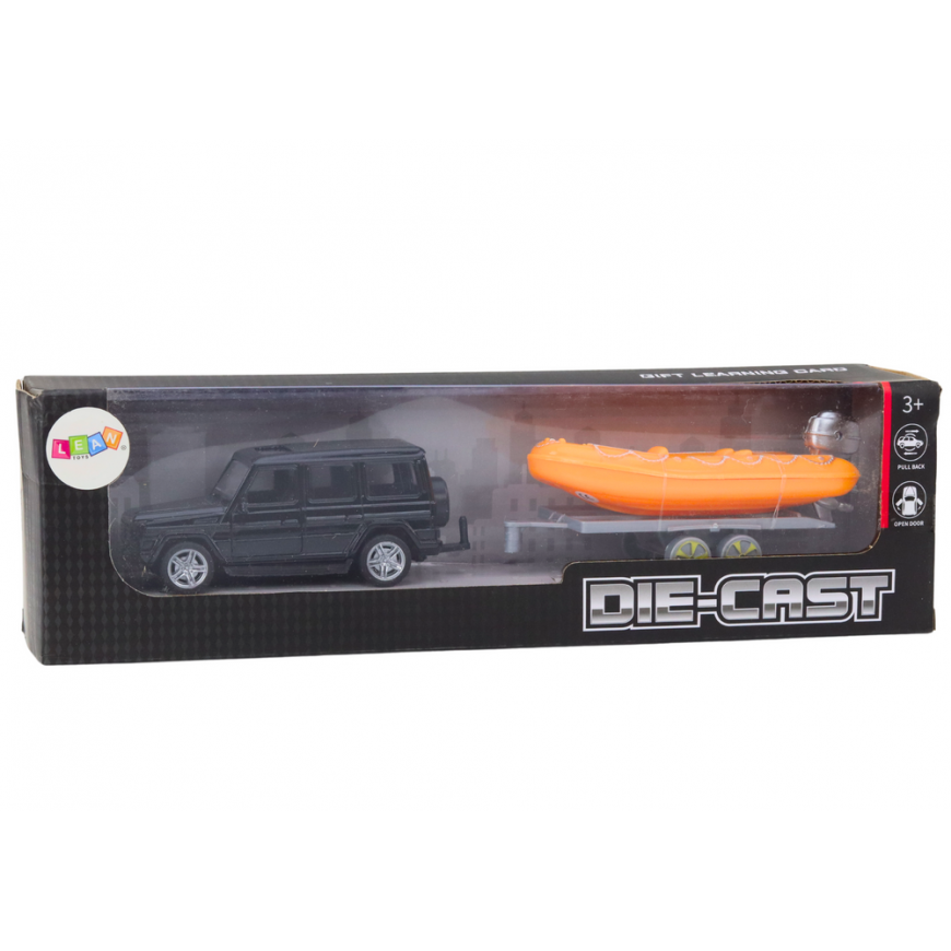 Lean Toys Black SUV with Trailer and Orange Boat for Kids – 4