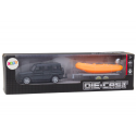 Lean Toys Juodas visureigis su priekaba ir oranžine valtimi vaikams Lean Toys Juodas visureigis su priekaba ir oranžine valtimi vaikams