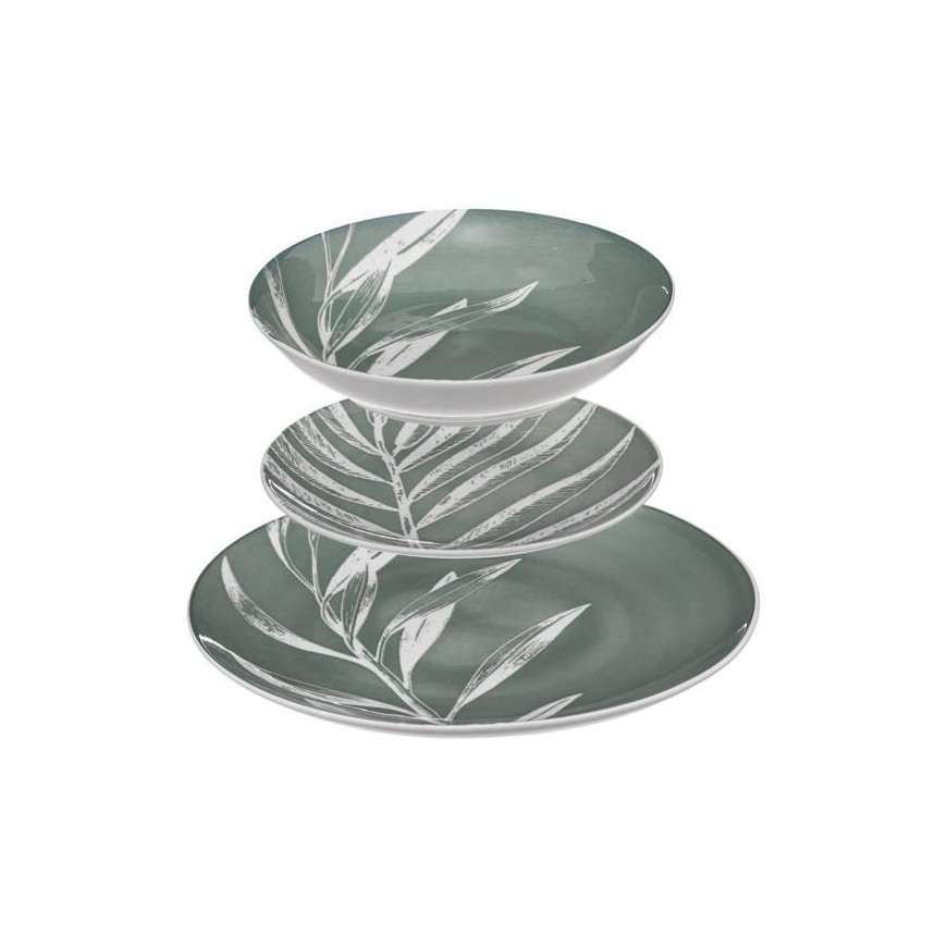 Secret De Gourmet PIECES Porcelain tableware for 6 persons, leaf pattern, 18 pcs.