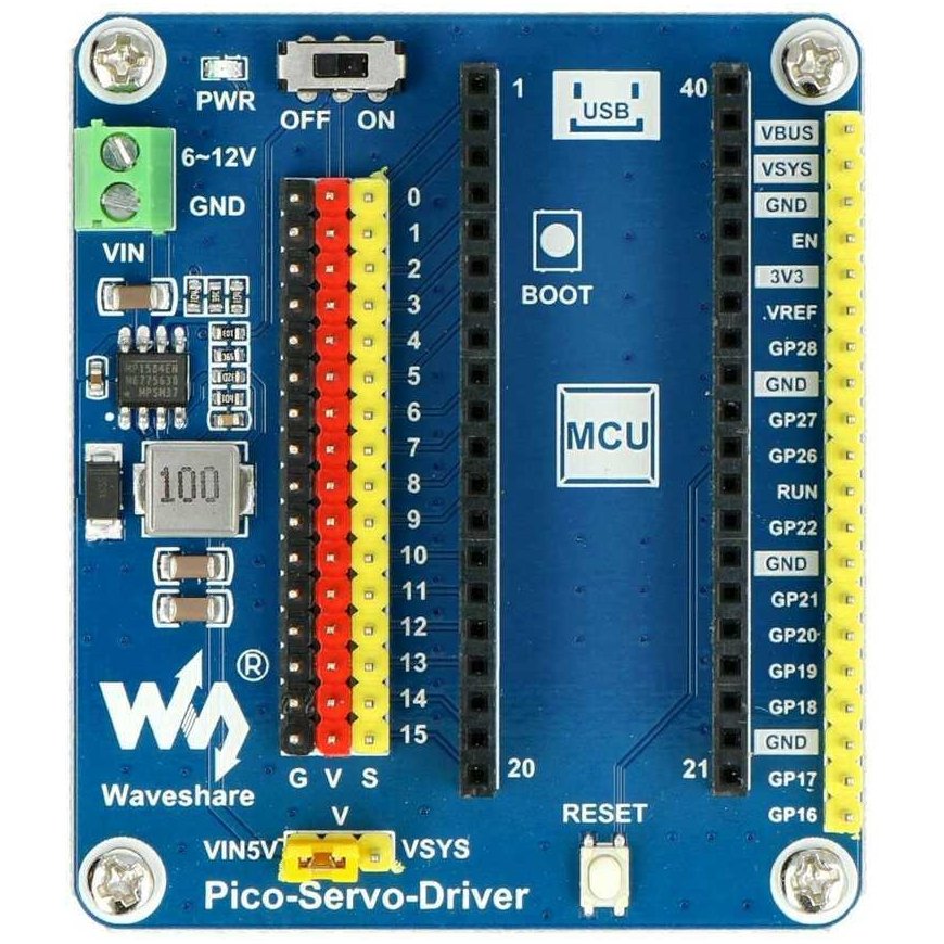 Servo valdiklis 16 kanalų, 16 bitų PWM, skirtas Raspberry Pi Pico, Waveshare 19767 – 3