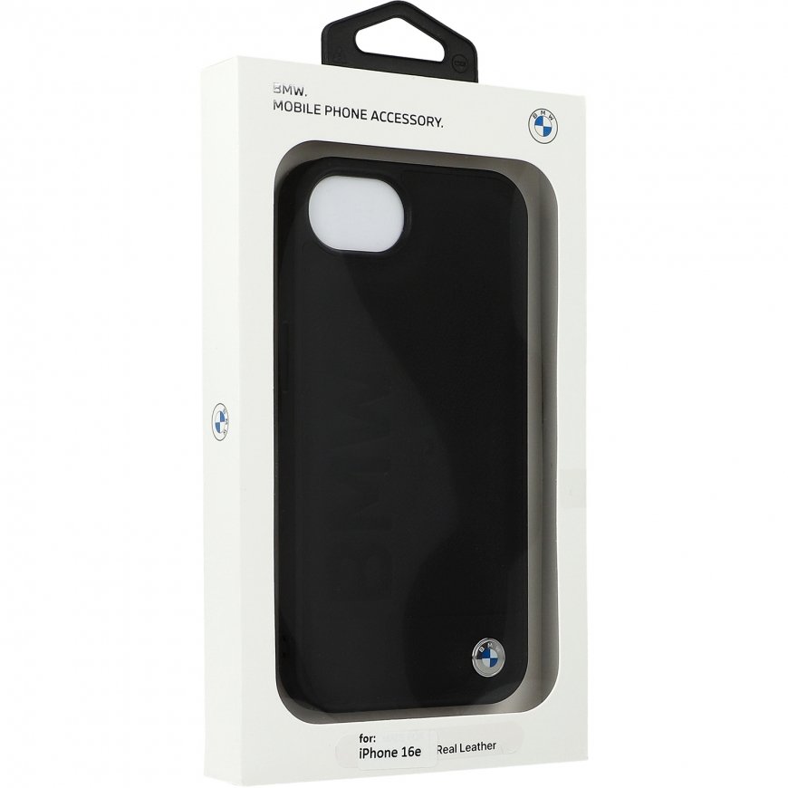 Case BMW Leather Hot Stamp do iPhone 16e black