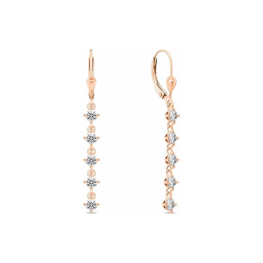 Brilio Silver Rose gold plated dangling earrings with clear zircons EA1008R