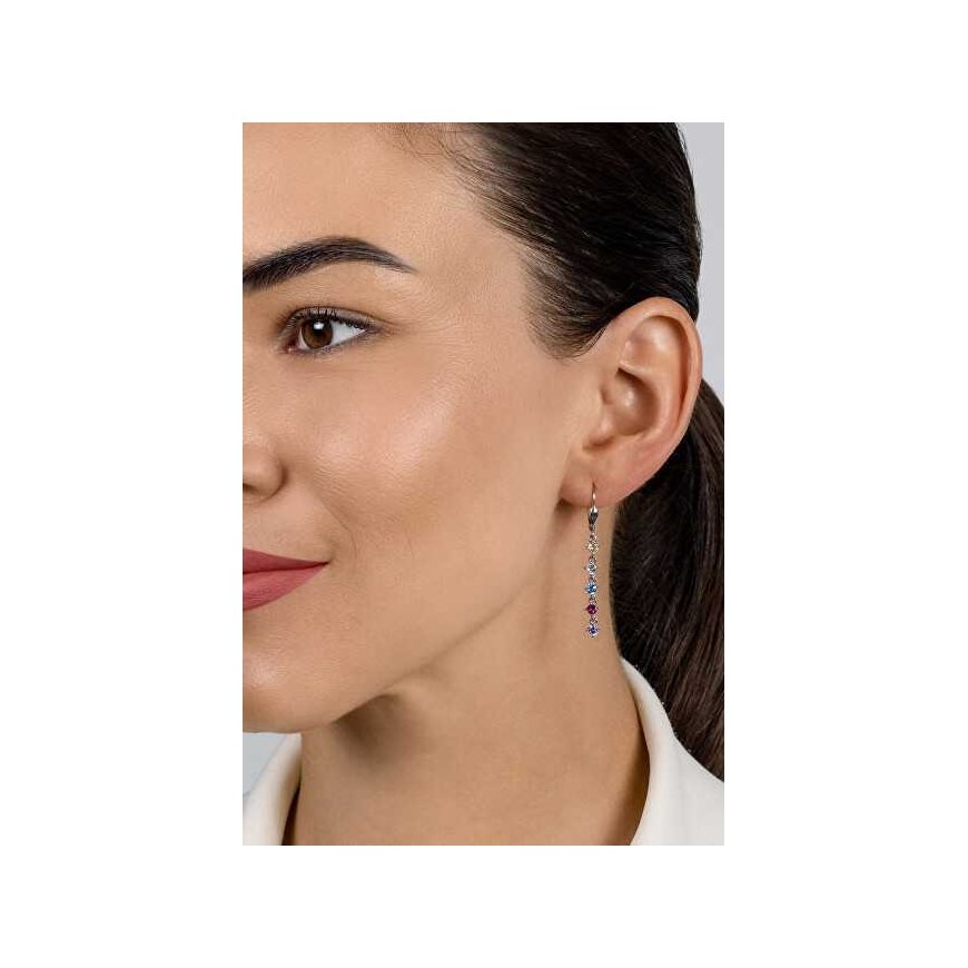 Brilio Silver Rose gold plated dangling earrings with clear zircons EA1008R – 2