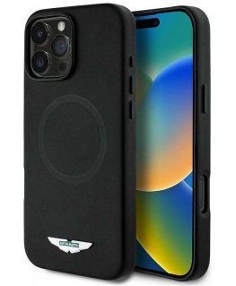 Dėklas Aston Martin HC FW Logo Apple iPhone 16 Pro Max MagSafe juodos spalvos