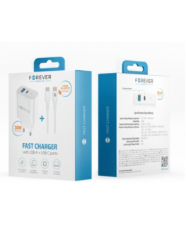 Forever TC-07 PD QC charger 1x USB-C 1x USB 30W white + USB-C -