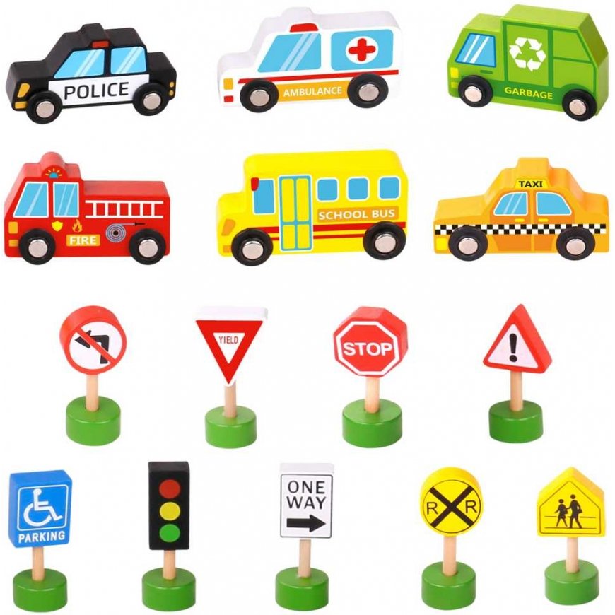 WOOPIE Green Set Wooden vehicles and road signs 15 pcs. – 3