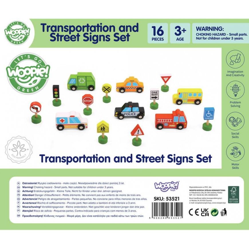 WOOPIE Green Set Wooden vehicles and road signs 15 pcs. – 5