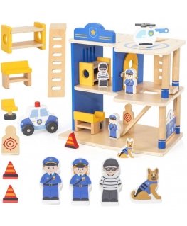 Viga Toys VIGA Puinen poliisiasema Poliisiauto 3 tasoa 14 kpl