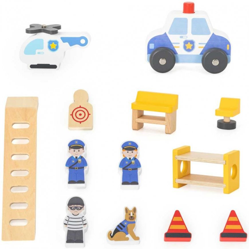Viga Toys VIGA Wooden Police Station Police Car 3 Levels 14 pcs – 2