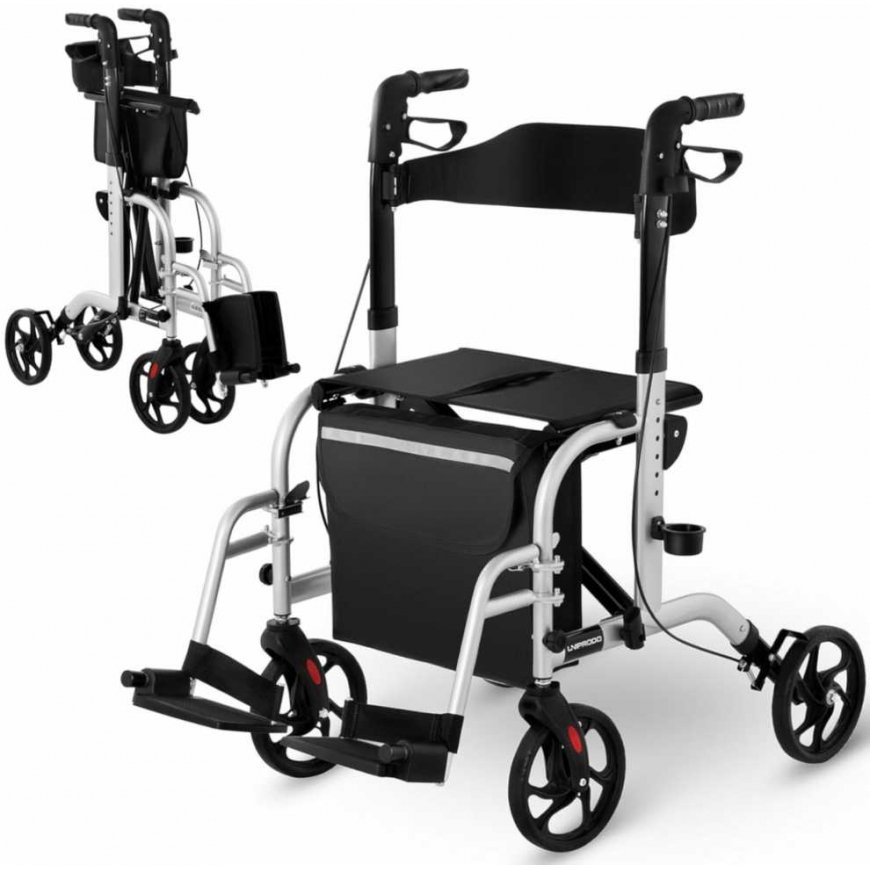 Uniprodo Rehabilitation Walker 2 in 1 with wheelchair function, foldable with basket up to 136 kg – 2