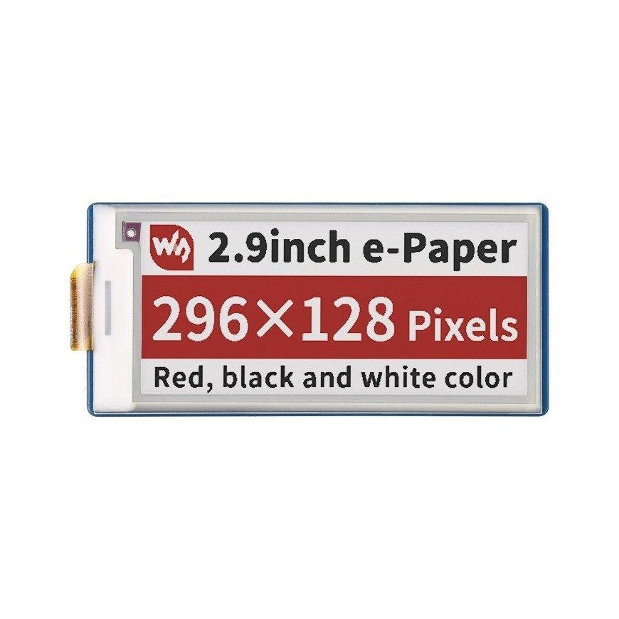 E-Paper E-Ink display 2.9” 296x128px, SPI, 3 colors, for Raspberry Pi Pico, Waveshare 19607