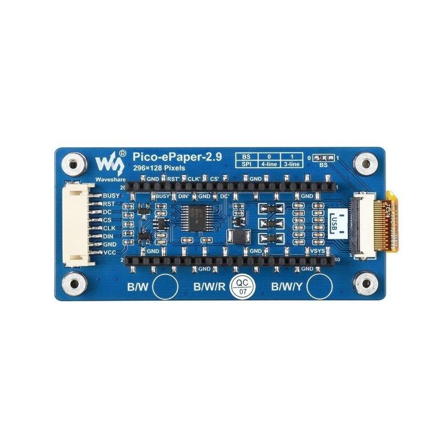 E-Paper E-Ink ekranas 2.9” 296x128px, SPI, 3 spalvų, skirtas Raspberry Pi Pico, Waveshare 19607 – 5