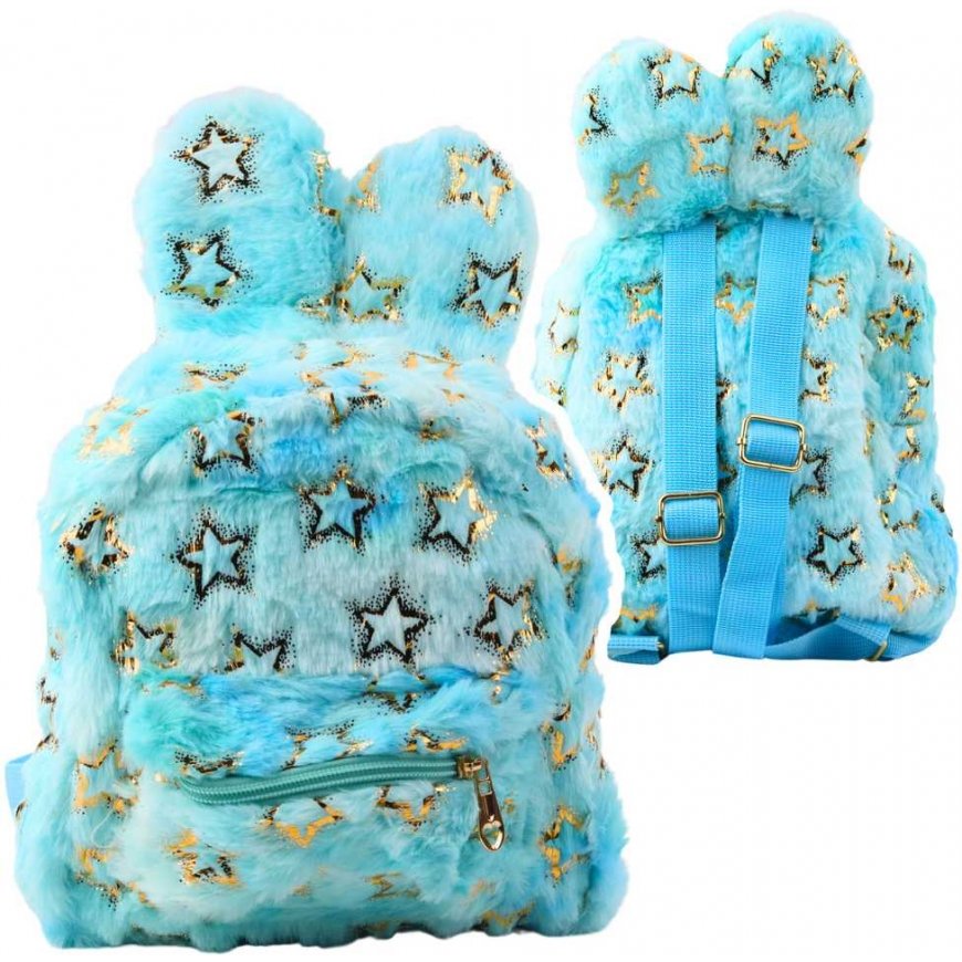 Lean Toys Lean Plush Backpack Ears Gold Stars Kids Blue
