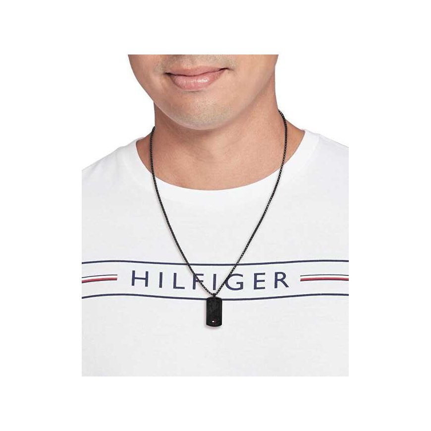 Tommy Hilfiger Black Men's Necklace with Military Badge Jameson 2790629 – 2