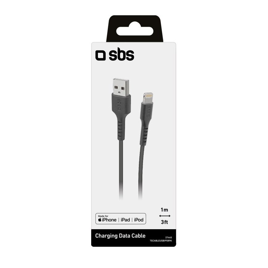 SBS TECABLEUSBIP589K lightning kabelis 1 m Melns – 2