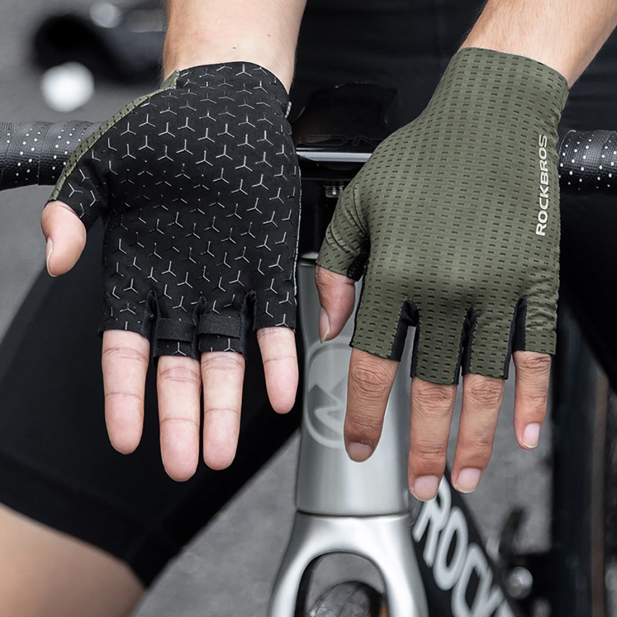 Rockbros Breathable Short Finger Cycling Gloves, Size: XXL - Green – 5