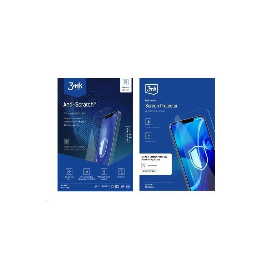 3mk All-Safe - AIO foil Hammer Dry & Wet Fitting Phone, 25 ks