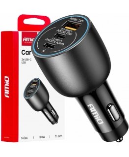 Car charger 2x usb-c + usb-a 12v 24v 100w amio-04371