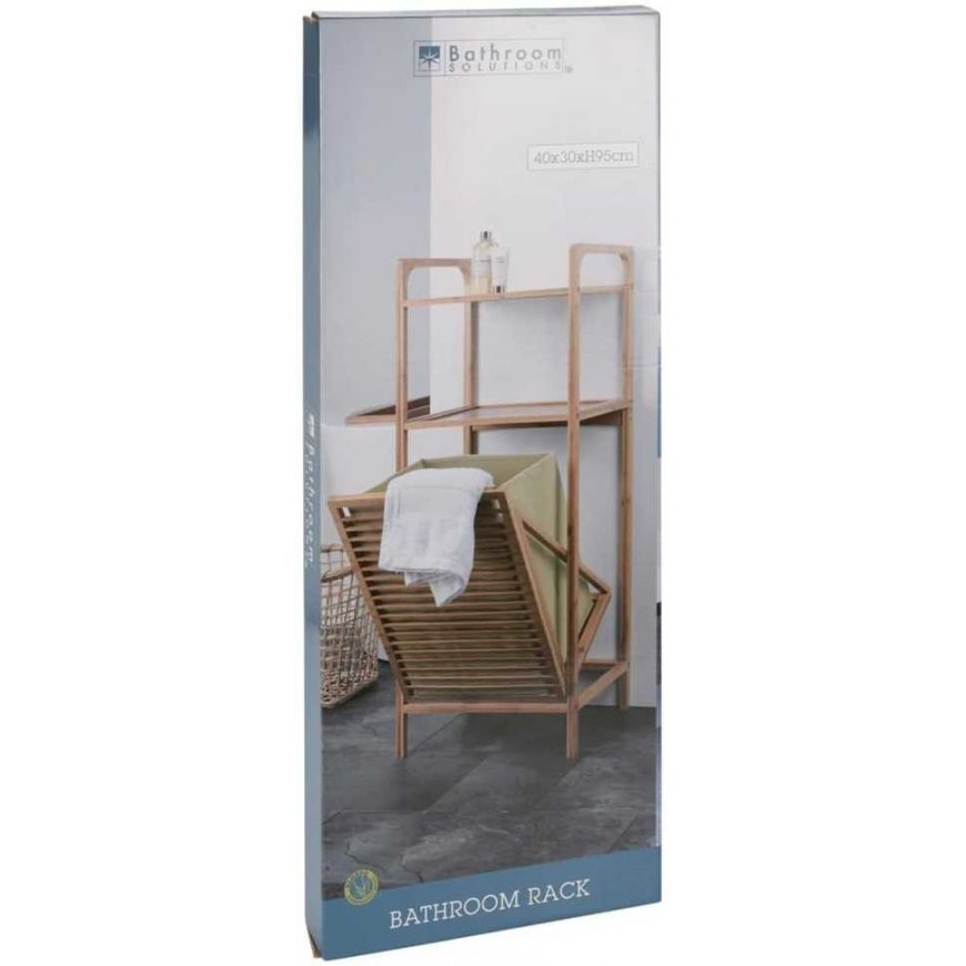 Bathroom solutions shelf with 2 shelves/laundry basket, bamboo – 5