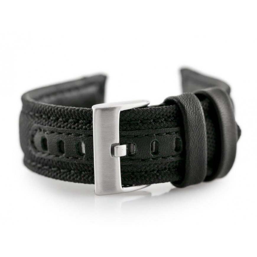 Pacific W34 nahkaranneke kellolle - PREMIUM - musta/musta - 24 mm