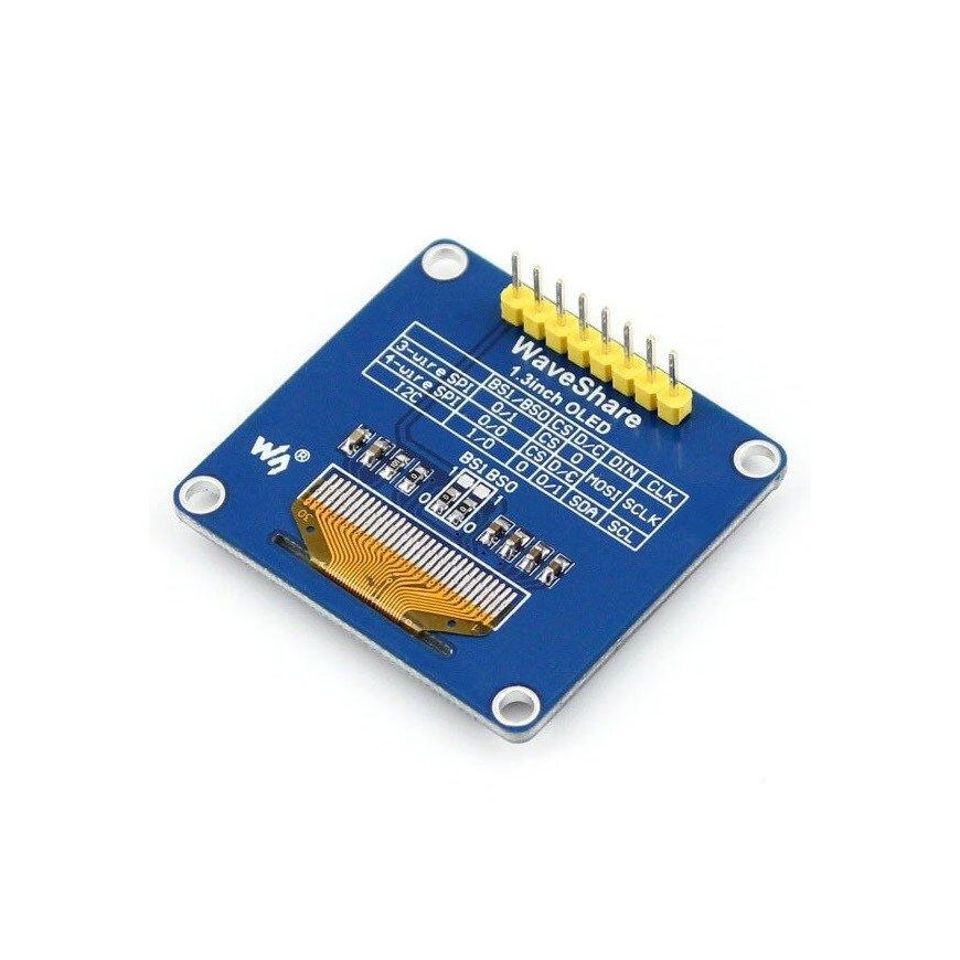 OLED display blue, 1.3” (B), 128x64px SPI/I2C, straight connectors, Waveshare 10451 – 2