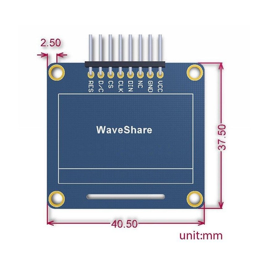 OLED display blue, 1.3” (B), 128x64px SPI/I2C, straight connectors, Waveshare 10451 – 5