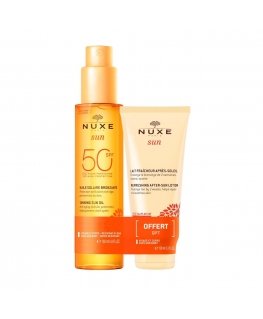 Nuxe-setti: Aurinkosuoja, Ikääntymisen merkkien merkkejä vastaan suojaava rusketusöljy, SPF 50, 150 ml + Aurinkosuoja, Aurinkosu