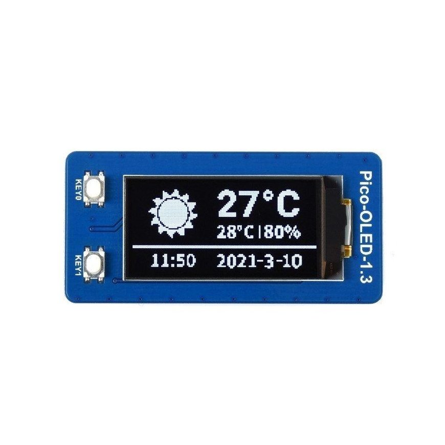 OLED display 1.3" 64x128px, SPI/I2C, black/white, for Raspberry Pi Pico, Waveshare 19376