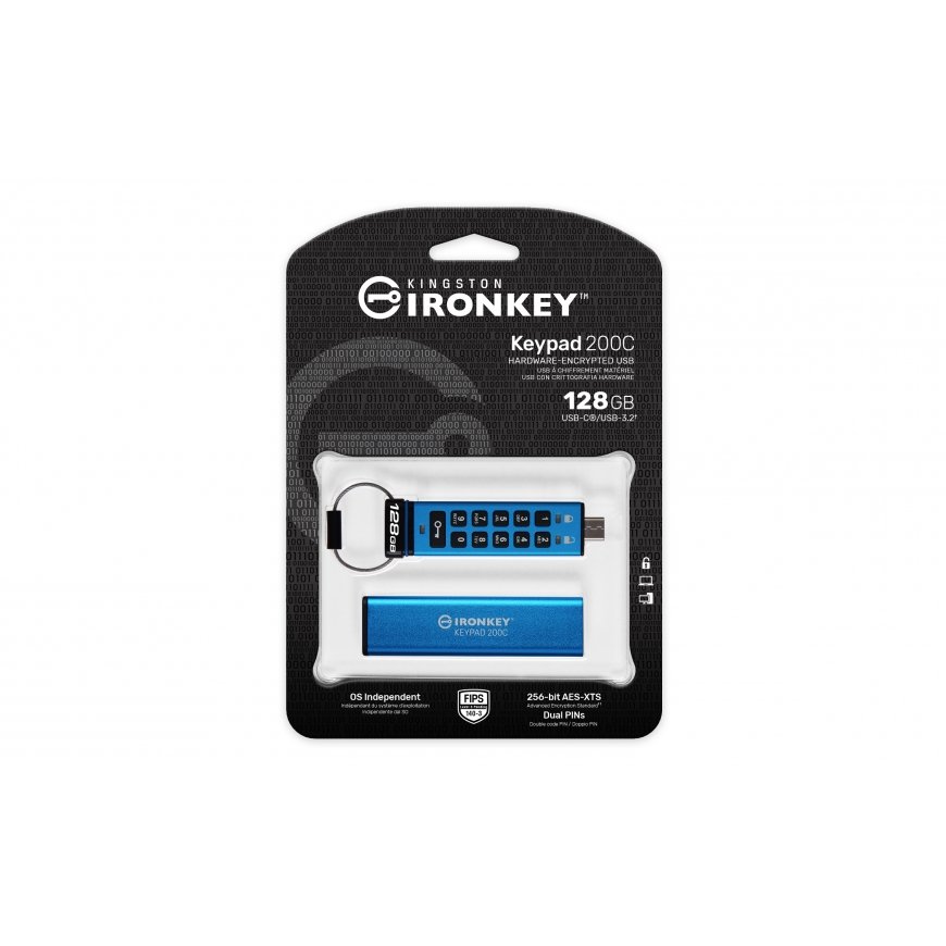 Kingston Technology IronKey 128GB USB-C Keypad 200C, FIPS 140-3 Lvl 3 (Pending) AES-256 – 3