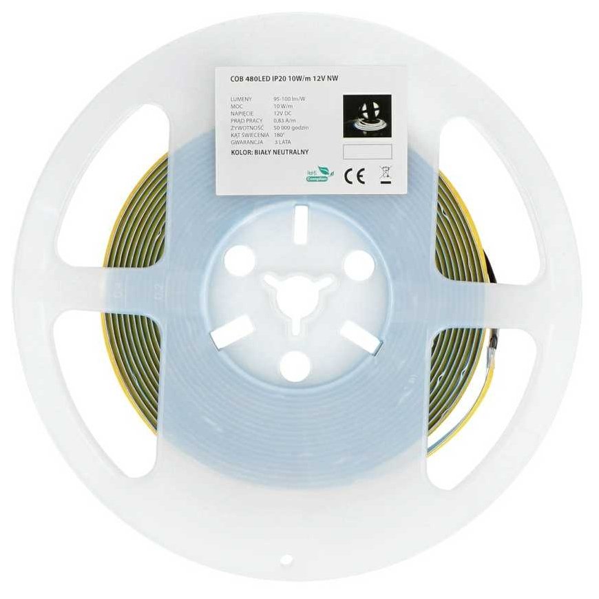 Oem SMD2835 COB LED juostelė 12V IP20 10W, 480 diodų/m, neutrali balta spalva - 5m – 2