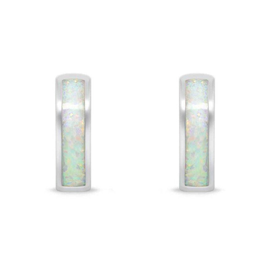 Brilio Silver Silver hoop earrings with white opal EA1047W – 2