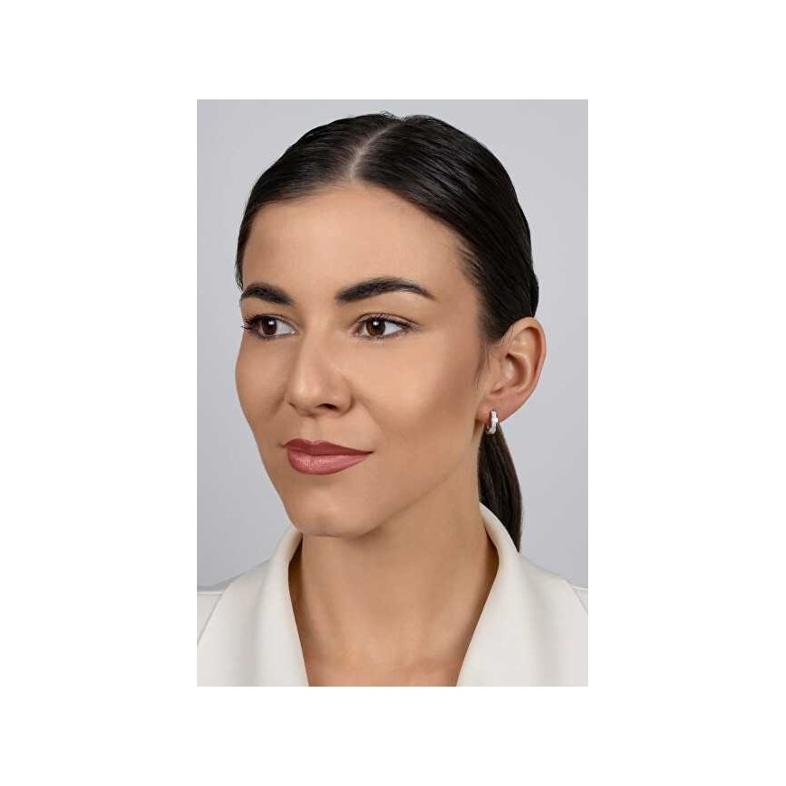 Brilio Silver Silver hoop earrings with white opal EA1047W – 3