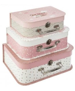 Atmosphera Decorative cardboard boxes, 3 sizes, pink suitcase motif