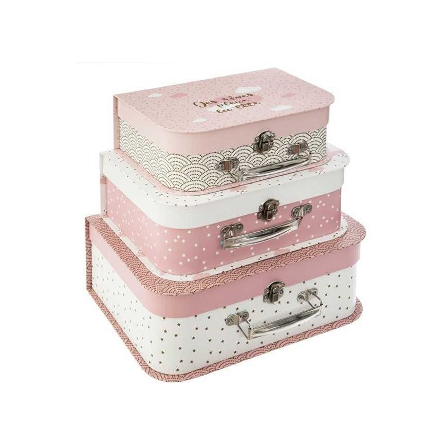 Atmosphera Decorative cardboard boxes, 3 sizes, pink suitcase motif