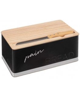 5five Simply Smart Black Bread Box with Cutting Board and Serrated Knife, 32.7 x 20.2 x 14.5 cm