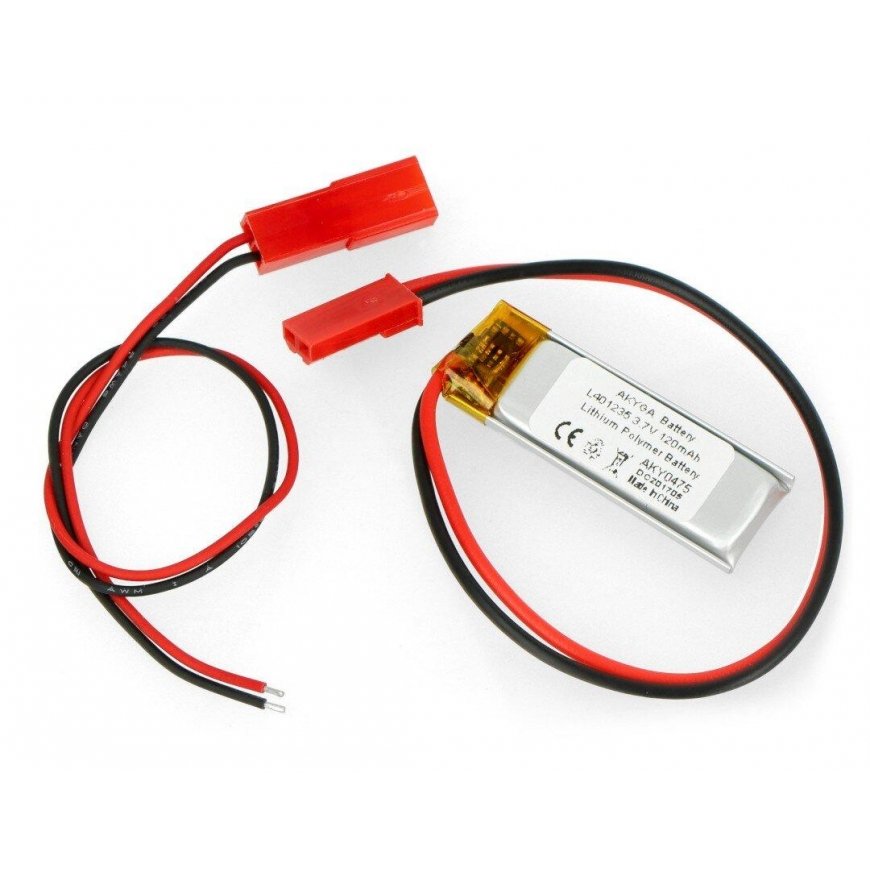 Akyga Li-Pol elementas 120mAh 1S 3.7V - JST-BEC jungtis + lizdas - 35x12x4mm – 3