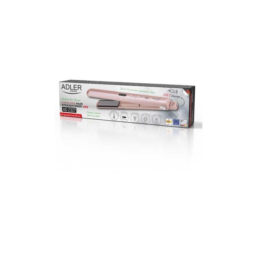Adler Cordless Plaukų tiesintuvas | AD 2327 | Ceramic heating system | Ekranas LED | Temperature (min) 160 °C | Temperature (max – 2