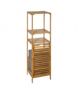 5five Simply Smart Bamboo Bambuko pluošto vonios lentyna su skalbinių krepšeliu, knygų lentyna su lentynomis, bambuko lentyna, a