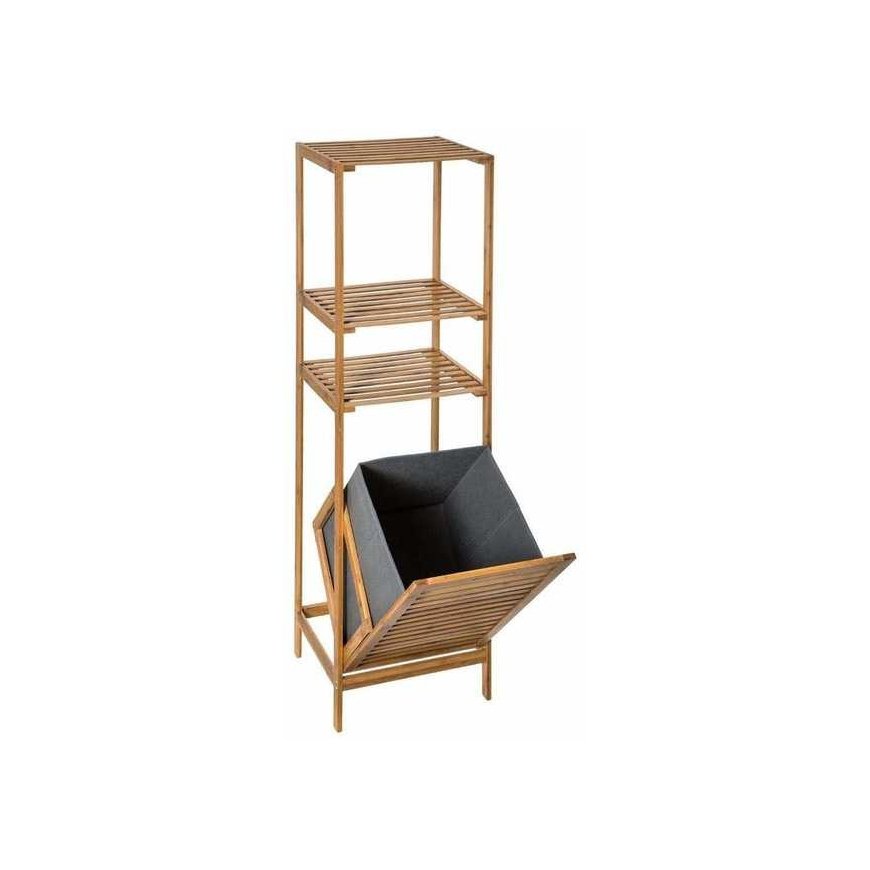 5five Simply Smart Bamboo Bambukuituinen kylpyhuoneen hylly pyykkikorilla, kirjahylly hyllyillä, bambuhylly, kokoontaitettava py – 5